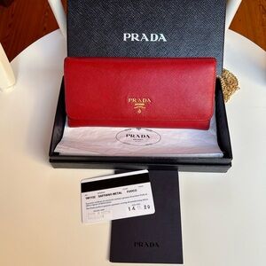 ❌SOLD❌ Prada Red Long Saffiano Leather Wallet